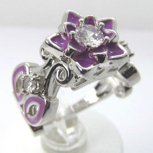 FLOWER purple Enamel Silver RING sz 6